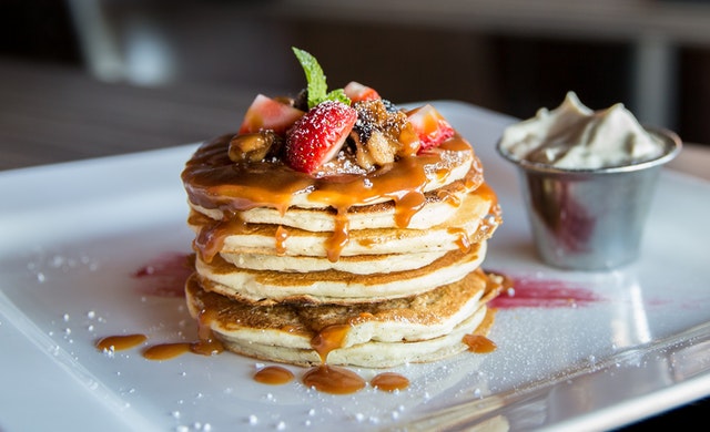 A stack of top pancakes from the best internet dessert recipe blog.