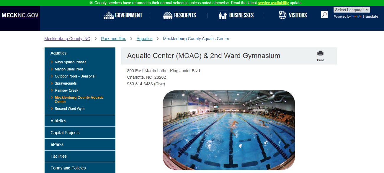 Mecklenburg County Aquatic Center in Charlotte, NC